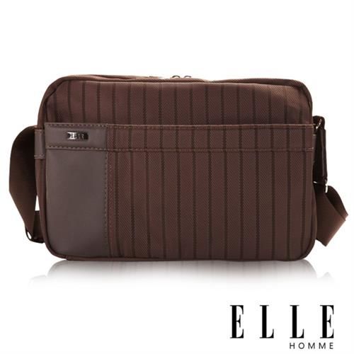 【ELLE HOMME】男士魅力精緻都會風格橫條紋 立體長方形休閒側背包(咖啡 EL83324A-45)