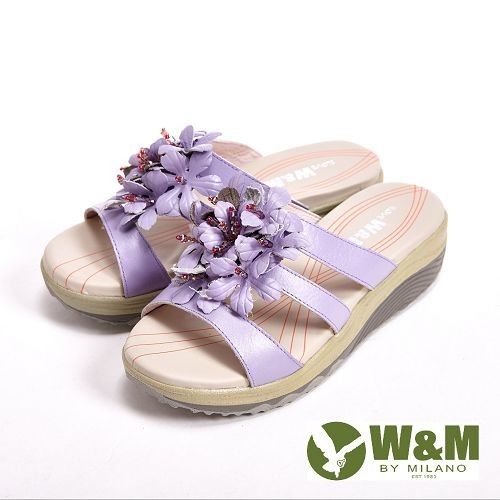W&M 高質感手工花造型健走族健塑鞋扣環女鞋-紫(另有米)