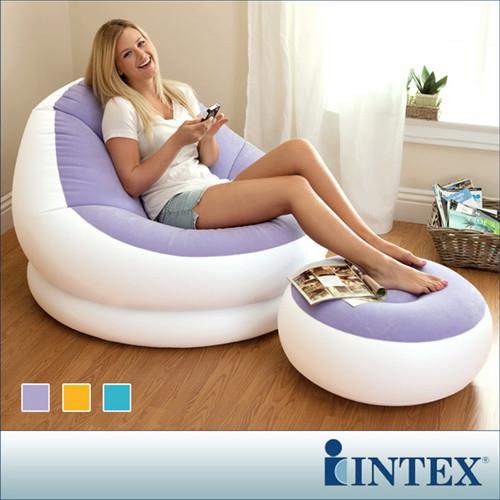 INTEX《馬卡龍懶人椅》單人充氣沙發椅附腳椅-三色隨機出貨 (68572)