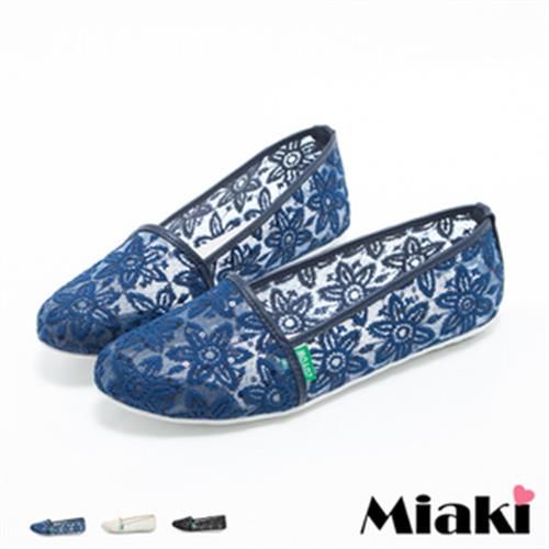 【Miaki】MIT 娃娃鞋花朵蕾絲透明平底包鞋 (藍色 / 米色 / 黑色)