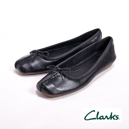【Clarks】FRECKLE ICE 真皮休閒蝴蝶結平底鞋女鞋-黑(另有橘藍棕)