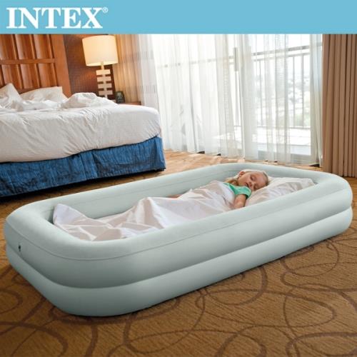 INTEX 安全防滾落兒童植絨充氣床-附手壓幫浦(66810)