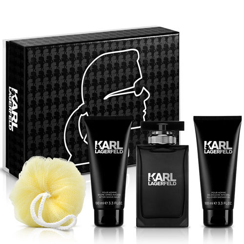 Karl Lagerfeld卡爾‧拉格斐 卡爾同名時尚男性淡香水禮盒(淡香水100ml+鬍後乳100ml+沐浴精100ml+沐浴球)-送品牌紙袋