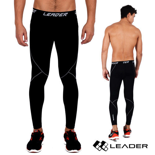 LEADER X-PRO梯度壓縮運動緊身褲 男款 黑底灰線