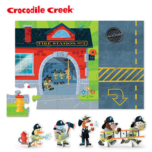 【美國Crocodile Creek】汽車造型拼圖玩樂組-消防局