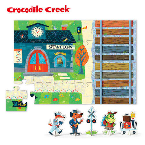 【美國Crocodile Creek】汽車造型拼圖玩樂組-火車站