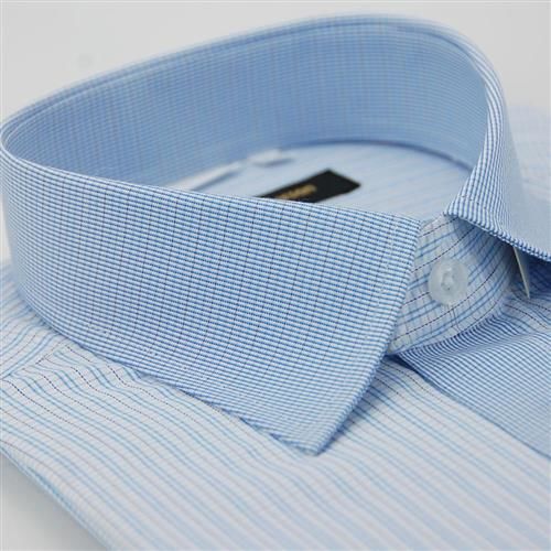 【金安德森】藍色格紋變化領門襟窄版短袖襯衫