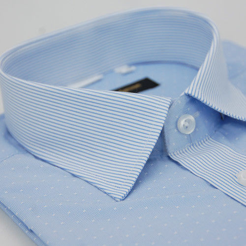 【金安德森】白點藍細紋變化領紋窄版短袖襯衫