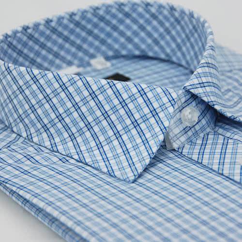 【金安德森】藍色格紋竹纖維窄版短袖襯衫