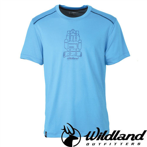 【荒野wildland】男印花咖啡紗抗菌抗UV上衣 中藍色 (0A31618-77)