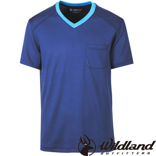 【荒野wildland】男V領咖啡紗抗菌抗UV上衣  深藍色 (0A31620-72)