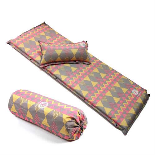 TreeWalker 加大加厚6cm可拆枕自動充氣睡墊-粉紅菱紋