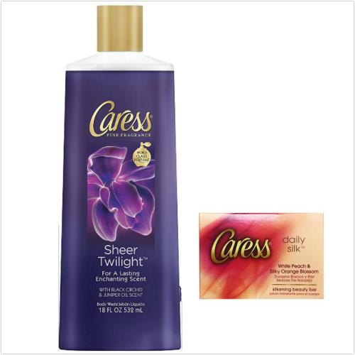 美國 Caress 卡瑞絲 保濕沐浴乳 黑蘭花香x1+香水潤膚香皂 桃香x9