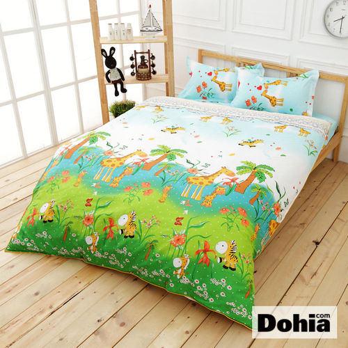 《Dohia-歡樂旅遊趣》雙人四件式精梳純棉兩用被薄床包組