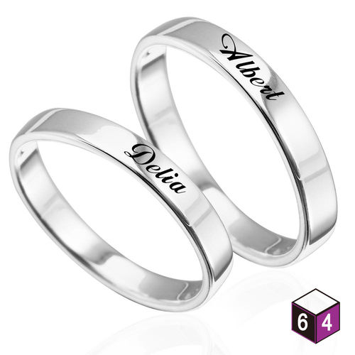 ART64 訂製戒指-情侶對戒 3mm平版刻字  英文 文字 姓名 純銀戒指