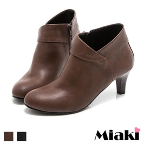 【Miaki】MIT 踝靴偶像韓劇側拉鍊圓頭短靴(咖啡色/黑色)