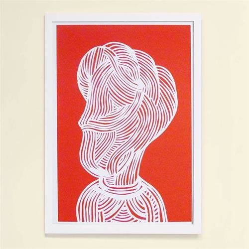 【摩達客】西班牙知名插畫家Judy Kaufmann藝術創作海報掛畫裝飾畫-紅臉(附Judy本人簽名)(含木框)