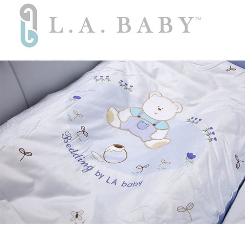 【美國 L.A. Baby】田園巴黎純棉七件式寢具組（M）(MIT 藍色)