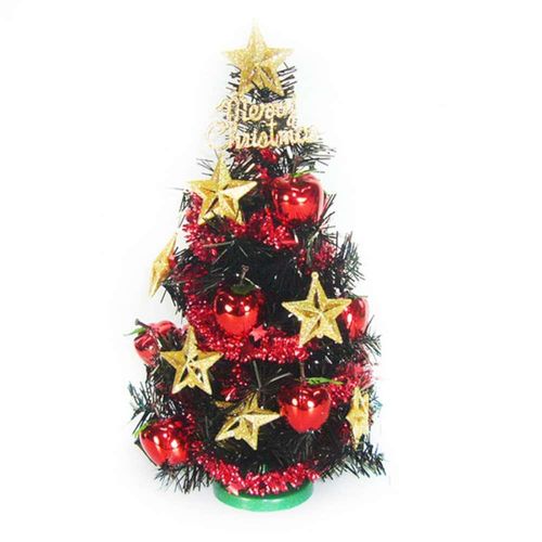 台灣製迷你1呎/1尺 (30cm)金星紅果裝飾黑色聖誕樹