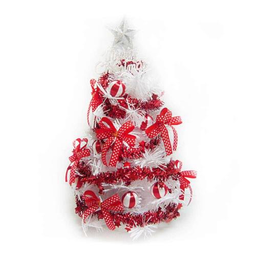 摩達客 台灣製迷你1呎/1尺(30cm)紅色蝴蝶結裝飾/白色聖誕樹(免組裝/本島免運費)