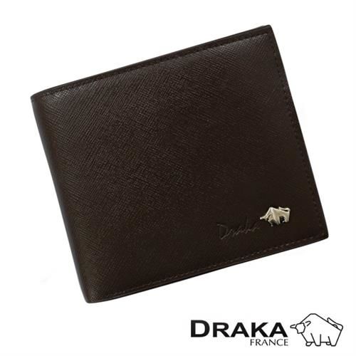 DRAKA達卡 - 庫爾真皮系列十字紋短夾-上掀式證件窗-深咖