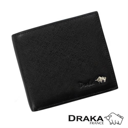DRAKA達卡 - 庫爾真皮系列十字紋短夾-對稱6卡2窗-黑