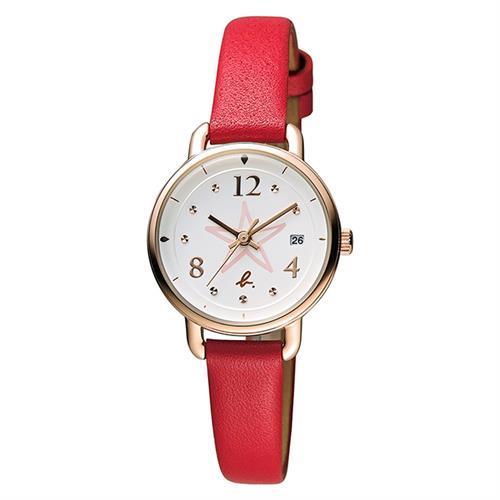 agnes b. ART法式藝術 手繪星星時尚手錶-玫瑰金框x紅/26mm VJ22-KR80R(BH7010X1)