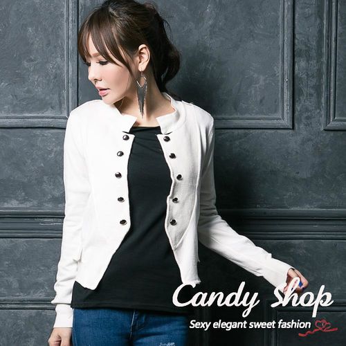 Candy小舖 新品特色款 氣質微暖雙排扣針織開襟外套(白、黑、灰)-0094540