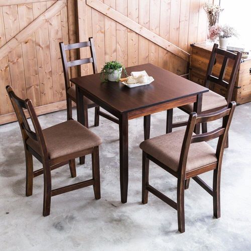 CiS自然行實木家具- 實木餐桌椅組一桌四椅74x74公分/焦糖色+深咖啡椅墊