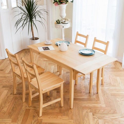 CiS自然行實木家具- 北歐單邊延伸實木餐桌椅組一桌四椅 74*142公分/原木色