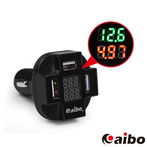 aibo AB445 數位電表 3孔USB車用充電器(支援電瓶檢測)