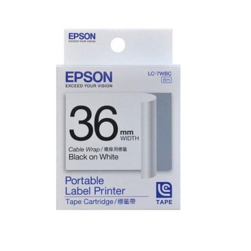 EPSON LC-7WBC 線材標籤白底黑字標籤帶(寬度36mm )
