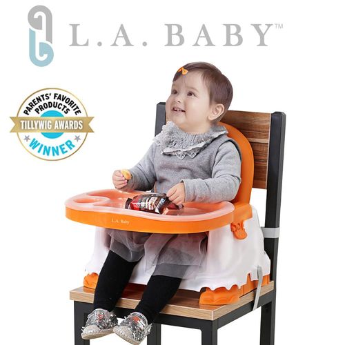 【L.A. Baby】攜帶式兒童摺疊餐椅(橘/綠色)