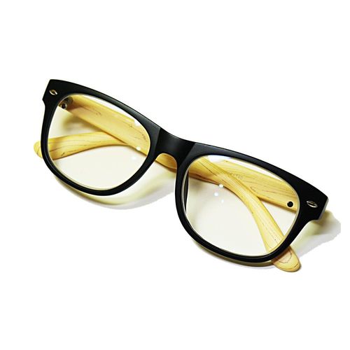 【APOLLO】日本濾藍光平光眼鏡-木紋米黃+黑色(圓框)