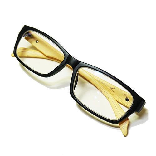 【APOLLO】日本濾藍光平光眼鏡-木紋米黃+黑色(方框)