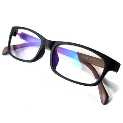 【APOLLO】日本濾藍光平光眼鏡-木紋深褐+黑色(方框)