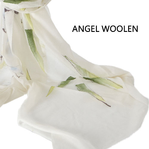 ANGEL WOOLEN  羊絨手繪工藝披肩 圍巾-柳綠