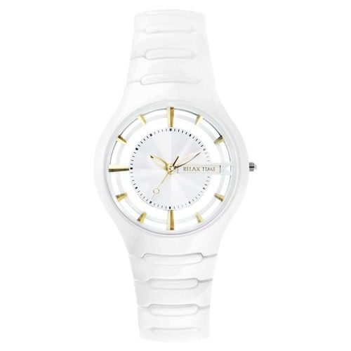 RELAX TIME RT57 優雅鏤空陶瓷腕錶-白x金時標/37mm RT-57-1
