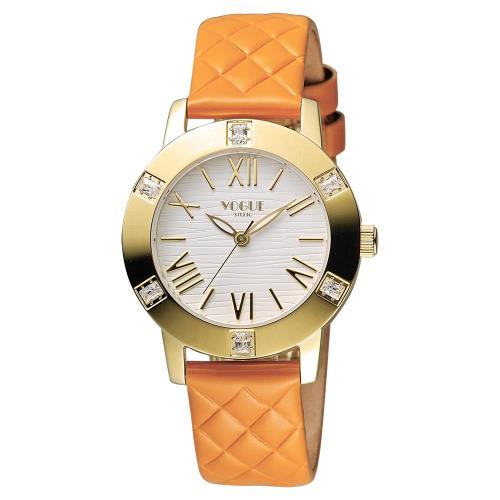 VOGUE 時尚菱格紋羅馬腕錶-白x橘/34mm 2V1501-341YGD-YG