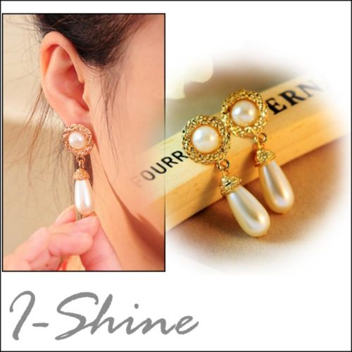【I-Shine】韓系飾品-珍珠水滴垂墜耳環
