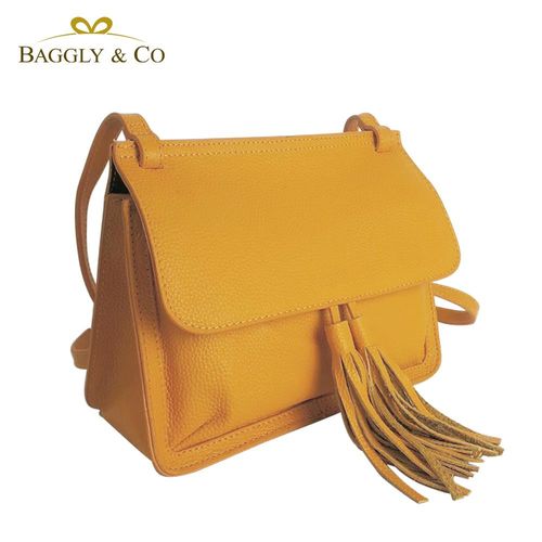 【BAGGLY&CO】牛皮典雅流蘇側背小方包(共五色)