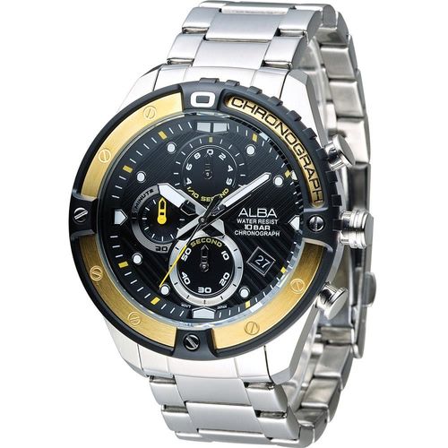 ALBA 雅柏 活力運動系列時尚三眼計時腕錶 VD57-X071Y 黃 AM3324X1