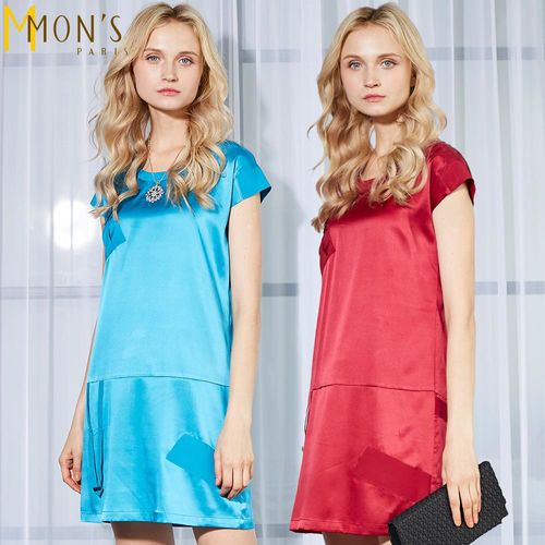 MONS設計款緞面蠶絲修身洋裝