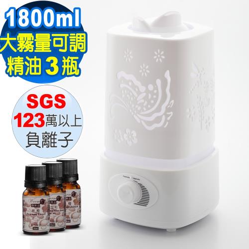 【Warm】雙噴頭香氛負離子超音波水氧機（W-180白）+贈3瓶來自澳洲單方純精油10ml