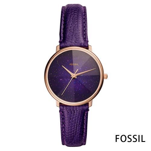 FOSSIL 星彩稜鏡光壓紋皮革石英腕錶(ES4727)-紫/33mm