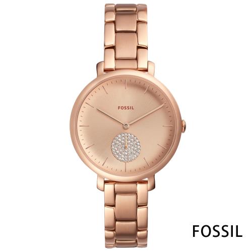 FOSSIL 沉醉晶鑽氣泡小秒針女錶(ES4438)-玫瑰金/36mm