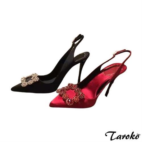  Taroko 性感名模綢緞水鑽尖頭細高跟鞋(2色可選)