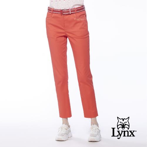 【Lynx Golf】女款彈性舒適格紋配布D型環設計窄管九分褲(二色)
