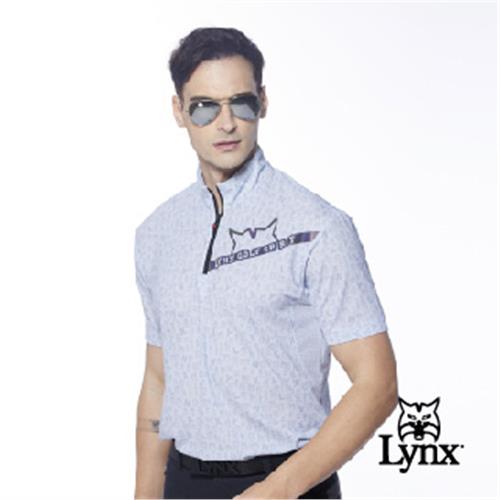 【Lynx Golf】男款吸溼排汗蛀蟲紗材質大山貓印花短袖立領POLO衫/高爾夫球衫(二色)