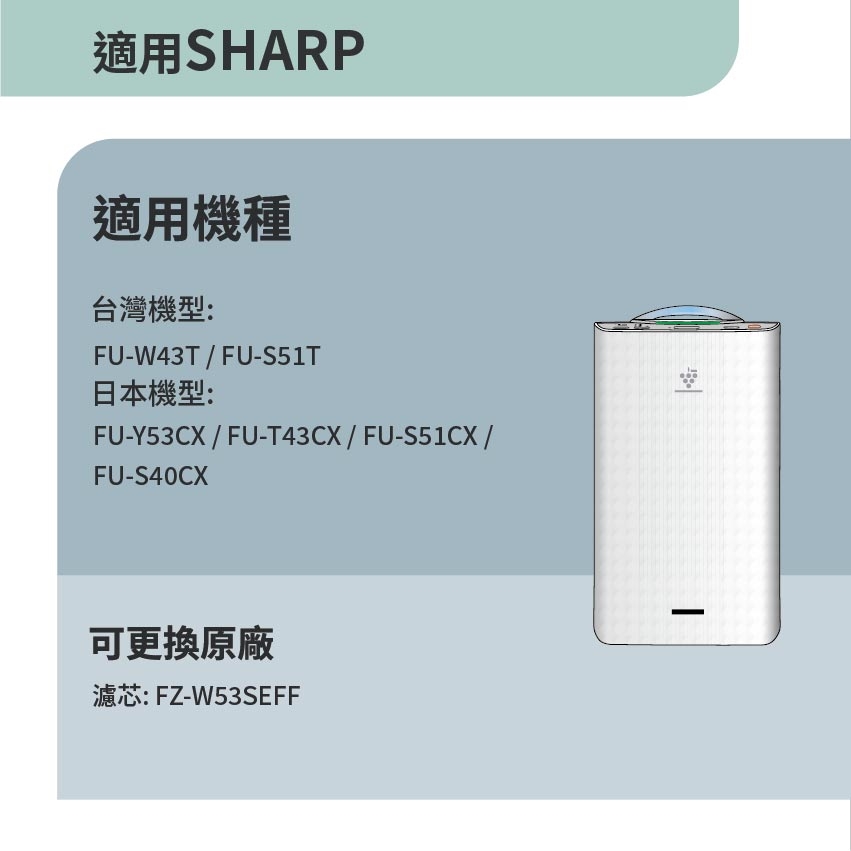 適用SHARP 夏普FU-W43T FU-S51T FU-T43CX 空氣清淨機替代FZ-W53SEF